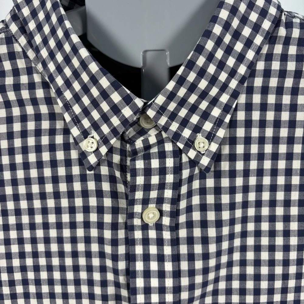 Banana Republic Men XL Navy Gingham Button Down Shirt Soft Wash Standard Fit